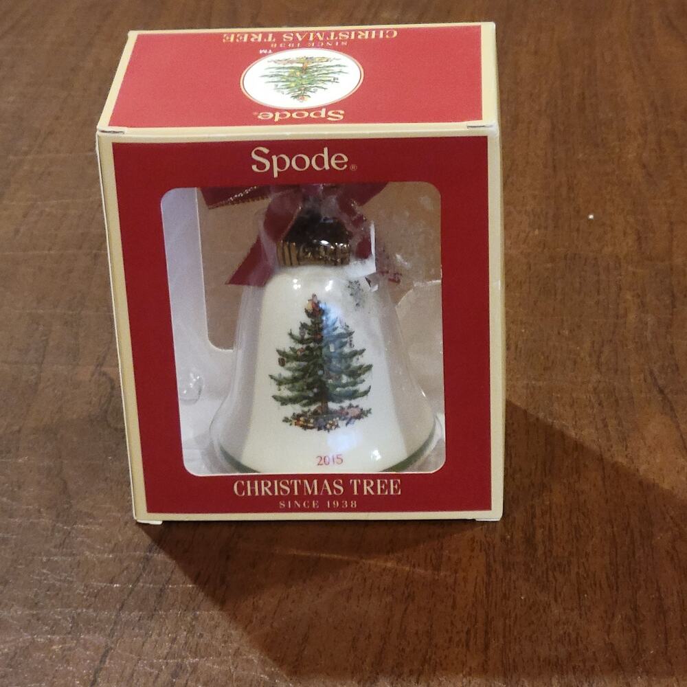 2015 Spode Annual Christmas Bell Teddy Bear Tree Red Ribbon Ornament New